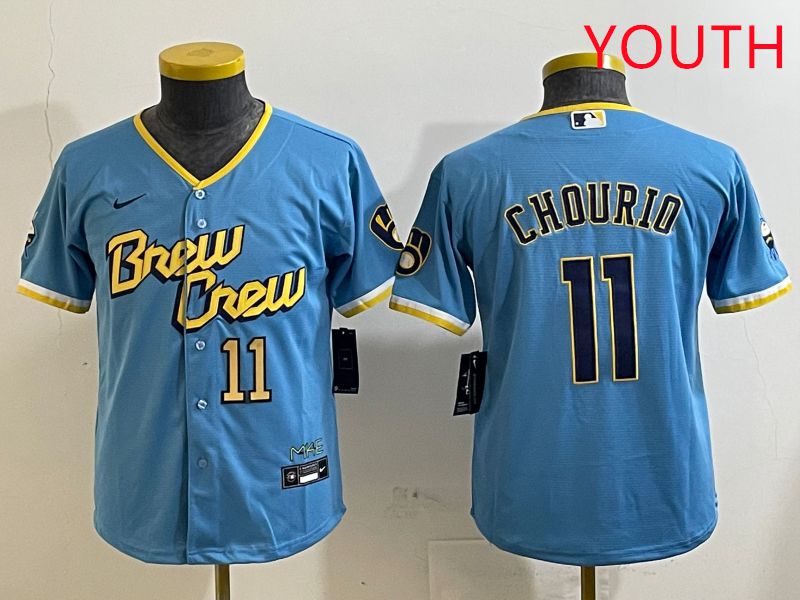 Youth Milwaukee Brewers #11 Chourio Light Blue City Edition 2025 Nike MLB Jersey style 5->youth mlb jersey->Youth Jersey